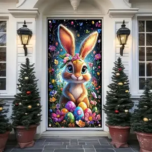 1Pcs Easter Decoration Door Banner, Cute Bunny and Easter Egg Pattern, Durable Polyester Material, Perfect for Easter Background Cloth, Decorative Banner