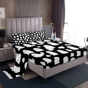 Feelyou Halloween Cute Ghosts Soft Breathable Sheet Set - Kawaii Spooky Decor Cartoon Fitted Bedding Collection for Bedroom