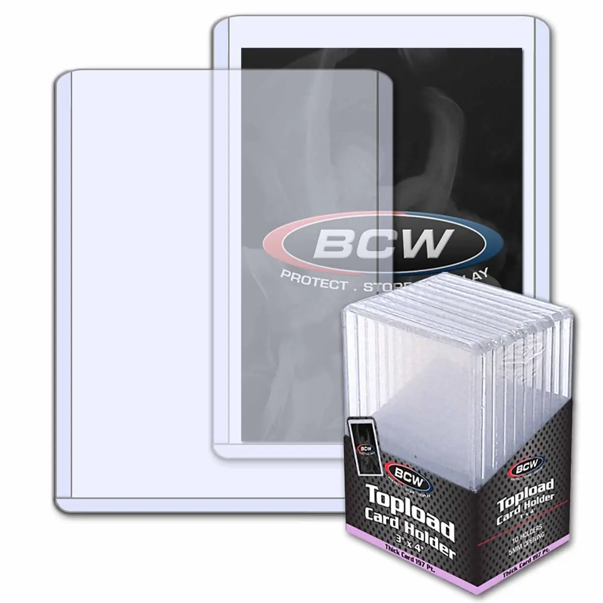 BCW Toploader Cards - 197pt Thick Trading Card Protectors, 3x4x5mm Dimensions, 10-Pack