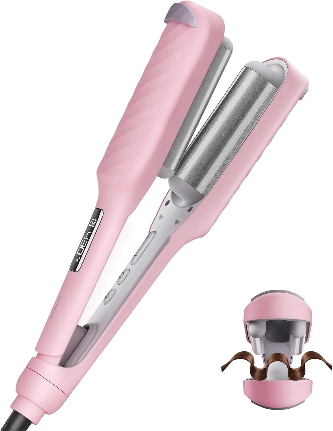 Curling Iron Hair Crimper Waver, BABONIR 3 Barrel Hair Waver for Women, 500 Million Negative Ionic Ceramic Beach Waves Curling Iron, 13 Heat Levels & 7 Timers, 30s Fast Heating, Dual Voltage, 1 Inch