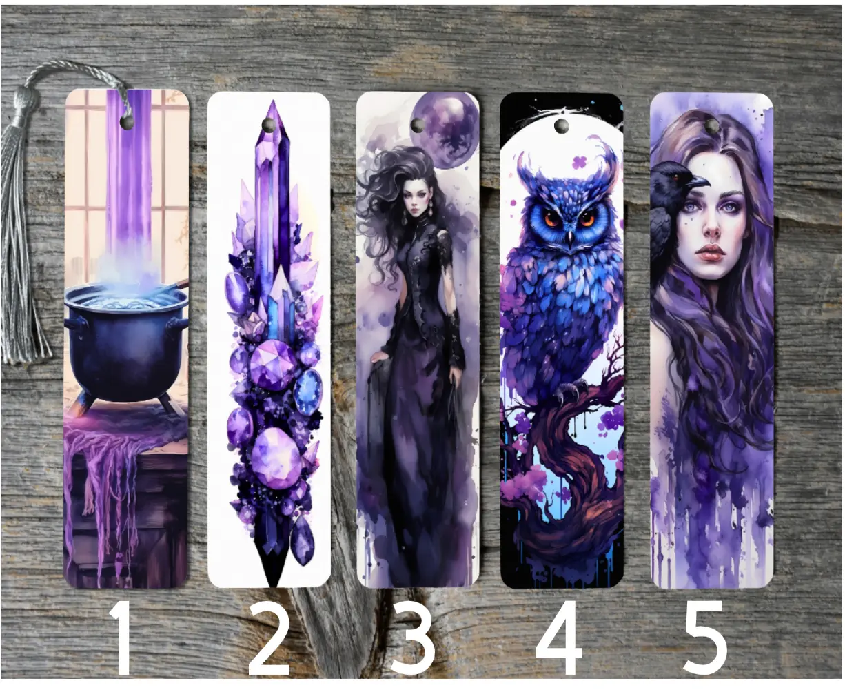 Purple Witchy Themed Metal Bookmarks with Tassels - 6 Inches Durable Unisex Book Accessories, Unique Thoughtful Gifts for Friends, Book Lovers