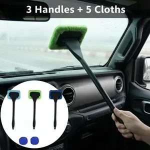 5 Washable Microfiber Pads  3 Handles – Car Windshield and Interior Glass Cleaning Kit