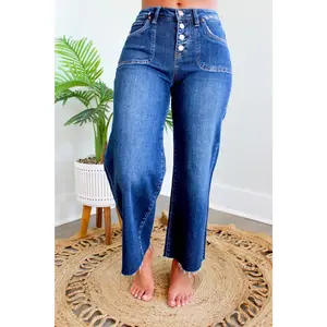 Elle Button Front Wide Leg • Dark Wash