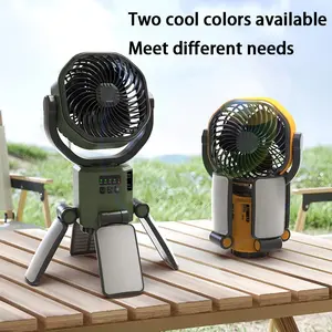 Portable Fan, 6000mAh Outdoor Fan with LED Light, Three-speed Lighting, Four-speed Wind Speed Adjustable Fan