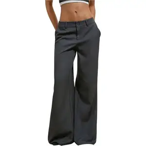 Women's Low Rise Trousers Dress Pants Dressy Low Waisted Wide Leg Straight Business Casual Work Slacks Pants