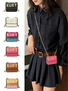 Women's Versatile Rhombic Embroidery Chain Small Square Bag, Fashionable Letter Design Mini Crossbody Shoulder Bag, Crossbody Purses