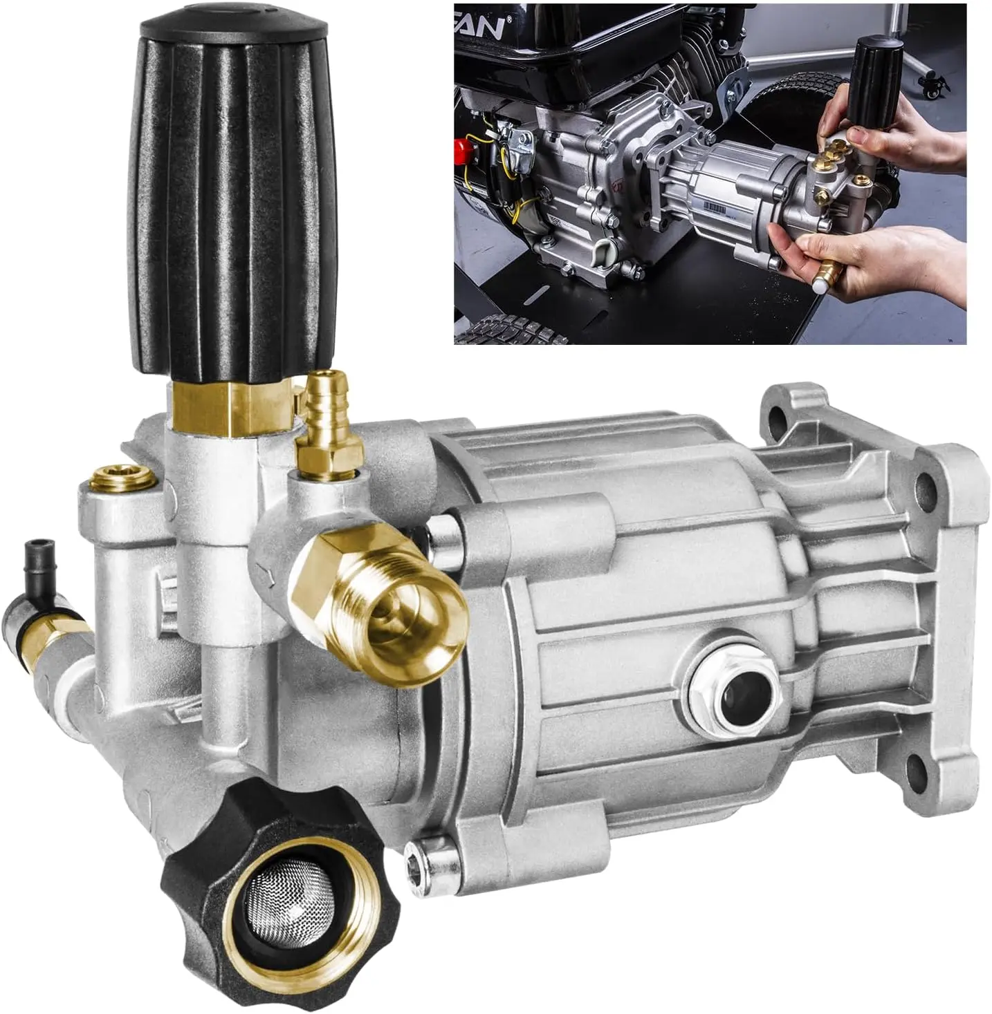 WOJET Pressure Washer Pump, 3/4" Shaft, 3400PSI 2.5GPM, Horizontal Power Washer Pump With Anti-seize, Self-Priming, Replacement Pressure Washer Pump Kit for Dewalt, Simpson, Craftsman, Honda, Generac