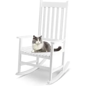 Outvita Outdoor Rocking Chair, Solid Wood High Back Rocker, All Weather Lounge Chair for Porch Patio Fire Pit Garden Backyard Deck Indoor, White