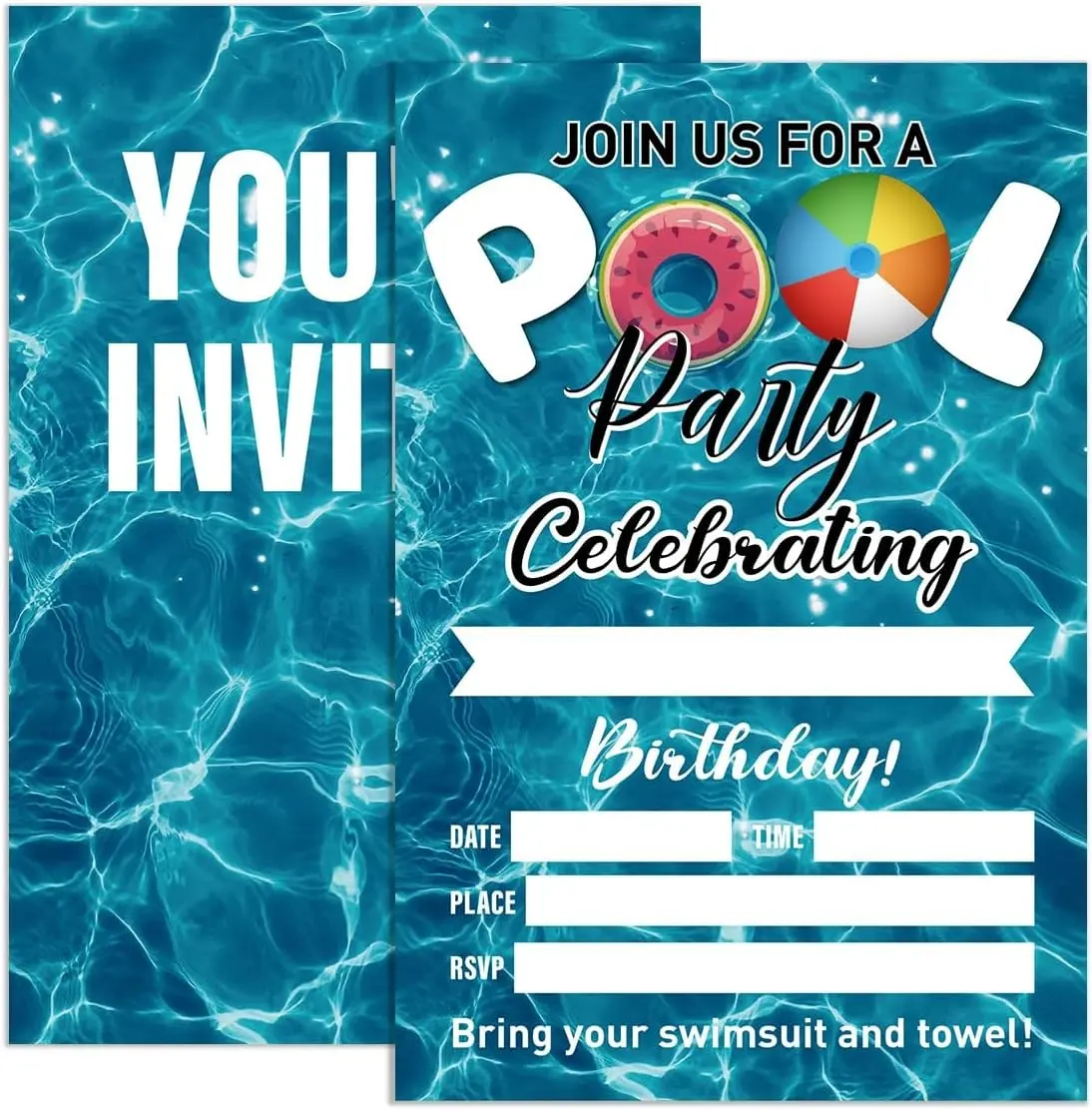 Birthday Pool Party Invitations for Boy with Envelopes 4"x6" Set of 20 Summer Swimming Birthday Party Invitation Cards for Celebration