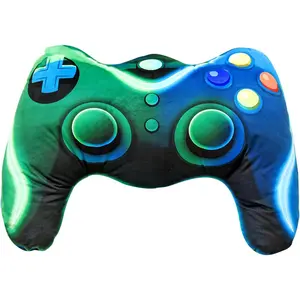 Game Controller Shaped Plush Throw Pillow Cushion for Boys and Girls Gamer Room Decoration for Sofa Couch/Computer Chair/Bed Gifts for Teen Boys Gaming Toy Pillow (Blue Green, Large)