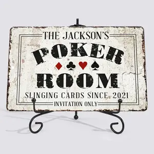 Poker Room Decor Personalized Vintage Distressed 8x12 Inch Waterproof Rustproof Fade Resistant Flat Aluminum Metal Sign Invitation Only Wall Art for Man Cave Basement Card Game Lovers Perfect Gift Indoor Wall Decoration
