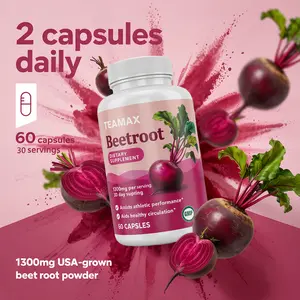 Organic Beetroot Powder Capsules - 1300mg, 60 Capsules for Energy & Endurance, Non-GMO, Lab-Tested (30-Day Supply)