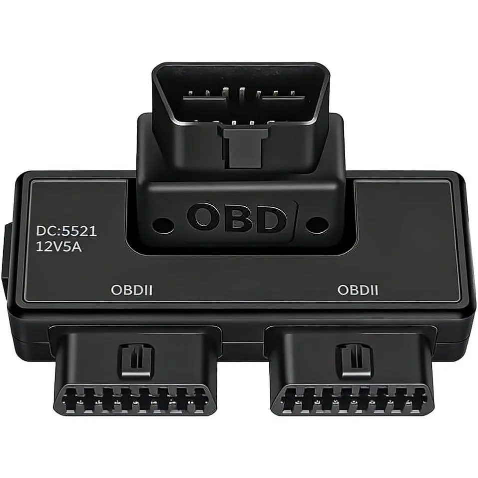 Car OBDII Splitter with Rotatable Male Port,  Pin Male Splitter to  Female Vehicle Extension Adapter, OBD Auto Diagnostic Port Extender Converter, Universal for SUV RV Truck