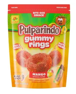 De la Rosa Pulparindo Gummies Rings,Mildly Spicy Soft Chewy Candy, Bite-Size Snack (9 Oz, Mango)