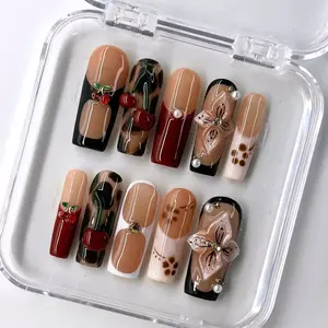 NailPhoria CHERRY MOCHA - Handmade Press-On Nails | Reusable, Salon-Quality, Long-Lasting, Glossy Design