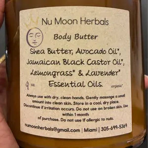 Nu Moon Herbals Mood Uplifting Scented Natural Body Butter with Shea Butter, Organic Avocado Oil, Organic Jamaican Black Castor Oil Organic Lemongrass & Organic Lavender Essential Oils To Retain Moisture For Skin Health Full Of Viitamins9 oz