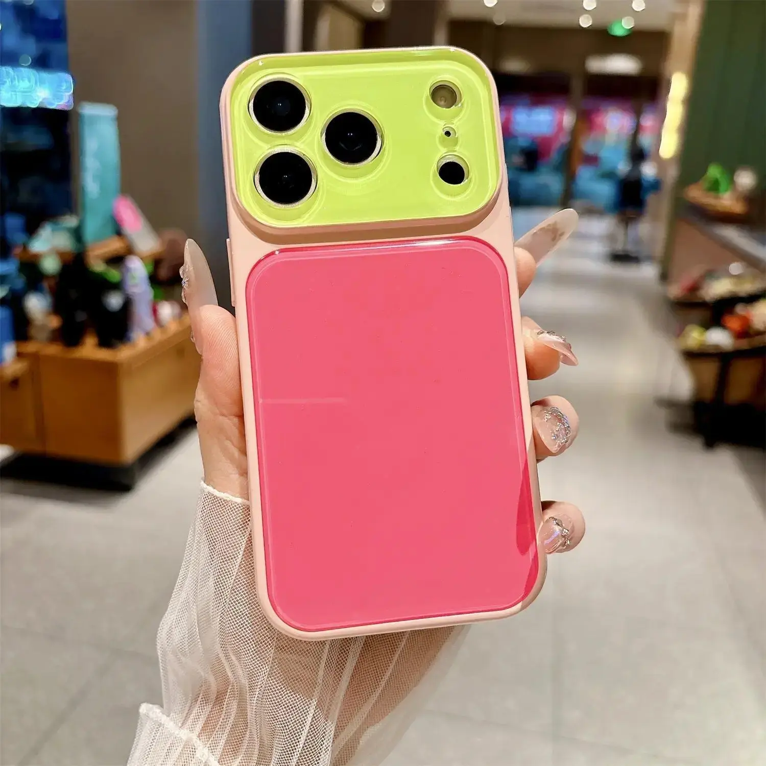 Cute Contrast Color Phone Case for iPhone 17 16 15 14 Pro Max, Dopamine Aesthetic Acrylic TPU Shockproof Bumper with Full Lens Protection for Girls, Fits Ios, Protector, Cellphone, Casing