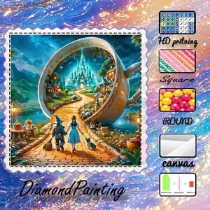 DIY 5D Flocking Cloth Diamond Painting Kit, AB Drill, Fairy Dust Drill, Crystal Drill, Castle, Path, Figures, Diamond Embroidery, Special Craft Diamond Art Set, Wall Decor, Gift for Family, Loved Ones, Friends, Canvas
