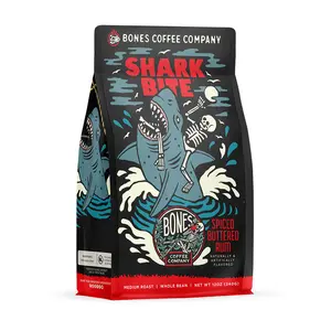 Bones Coffee Company Shark Bite Spiced Buttered Rum Flavored Gourmet Coffee Arabica Beans| 12oz