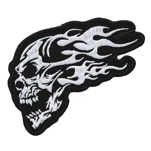 Skull tribal Flames embroidered Biker patch