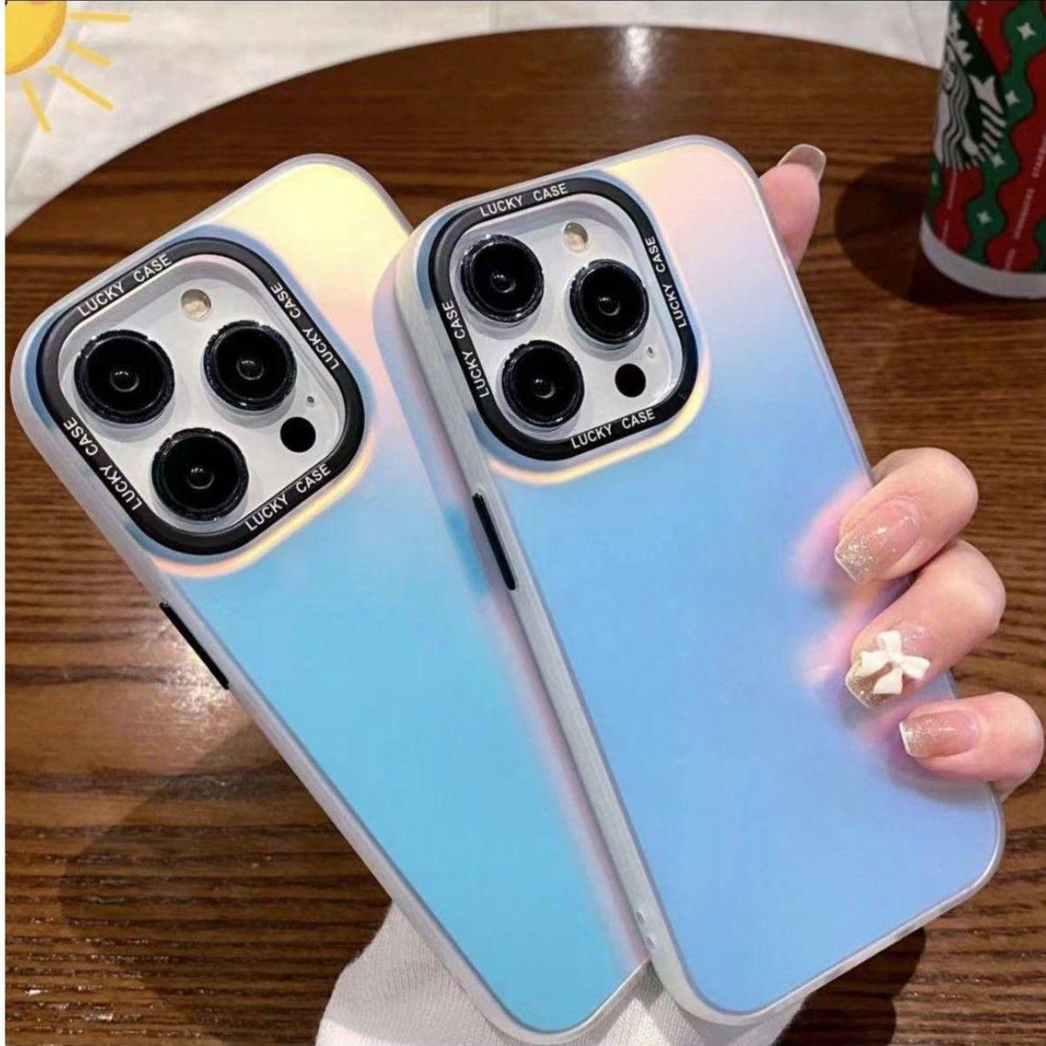 Dynamic Holographic iPhone Case for X/XS/11/12/13/14/15/16/17 Pro/Pro Max/Plus/Air | IMD Iridescent Gradient Chameleon Effect, Black Camera Lens Frame & Buttons, Slim Shockproof Protective Cover, Cute Aesthetic Phone Case for Women Girls ﻿