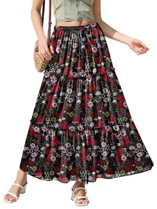 CYINU Women's High Waisted Floral Maxi Skirt Flowy Boho A Line Tiered Chiffon Long Skirt Womenswear