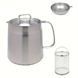 1pcs 304 Stainless Steel Oil Filter Pot with Frying Basket, Multi-Functional Kitchen Tool, Ergonomic Handle, Even Pour Spout, Home & Restaurant Use