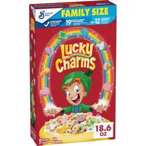 Lucky Charms Gluten Free Cereal with Marshmallows, Kids Breakfast Cereal, Made with Whole Grain, Family Size, 18.6 oz