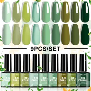 LIMEGIRL 9-color Soak Off Gel nail polish, dark green cyan gel polishing set, suitable for salon nail art and at home nail art DIY, UV Gel Set