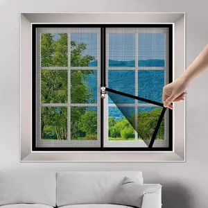 Black Self-Adhesive Zipper Window Screen – Invisible Sheer Anti-Mosquito Window Mesh, Insect-Proof Mosquito Net for Windows313