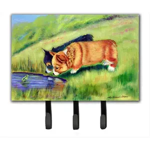 212 MAIN Corgi Metal Frame Wall-Mounted Hanging Key Hook - 8x1x6 in Key Holder, Leash Holder, Home Decor Plaque