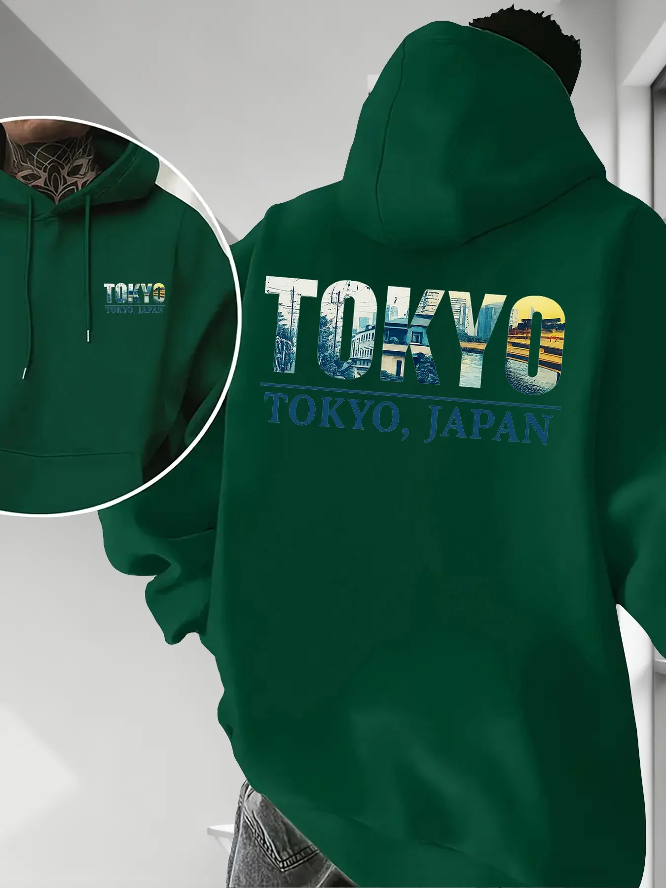 Men's Tokyo City Night Scene Print Hoodie, Drawstring & Kangaroo Pocket, Comfortable Casual Fashion Pullover, Trendy Men's Clothing