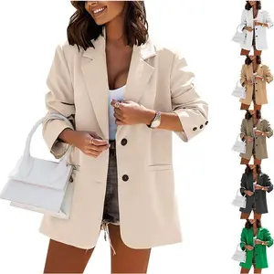 Fessceruna Women Casual Oversized Blazers Lapel Button Down Solid Work Office Blazer Jacket