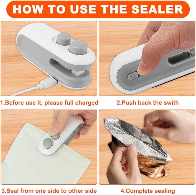 【Valentine's Day Essential Gift】Mini Handheld Vacuum Sealer USB Charging | 2-in-1 for Chips & Snack Bags,Must-Have Valentine’s Gift for Snack Lovers,Ideal Valentine’s Gift for Her/Him.