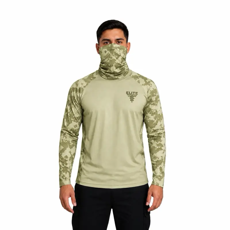 UNISEX LONG SLEEVE DRY FIT WITH MASK INCLUDED -OLIVE SAND UNISEX LONG SLEEVE DRY FIT WITH MASK INCLUDED -OLIVE SAND
