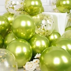 22pcs Metallic Green Golden Glitter Balloons, 12/10inch Metallic green confetti latex Festive Balloons, Balloon Garland, Balloon Arch Decoration, for Birthdays, Weddings, Valentine'S Day, graduation, Anniversary, New Year's Parties, XOXO
