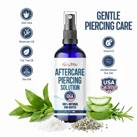 BodyJ4You Piercing Aftercare Spray 2 oz - Sea Salt Saline Mist for New Ear, Nose and Body Piercings - 1, 2 or 3 Pack