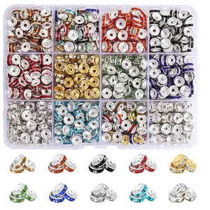 12-Grid Round Ring Spacers Beads for Jewelry Making, 8mm Glitter Spacer Beads for Bracelet Pens, Crystal Pearl Spacer Beads for Handmade Accessories, Diy Beads