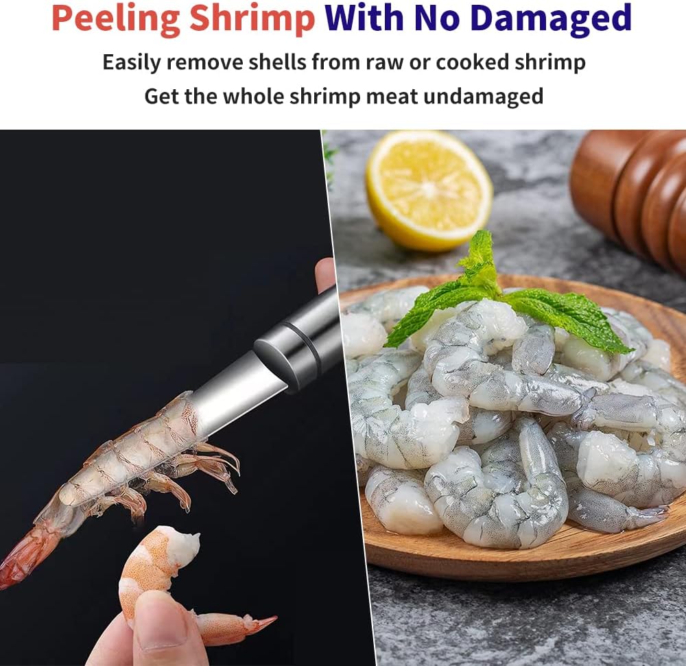 2PC Stainless Steel Shrimp Deveiner Set, Kitchen Utensils for Efficient Peeling & Cleaning, Portable Seafood Gadget with Built-In Knife for Easy Prep