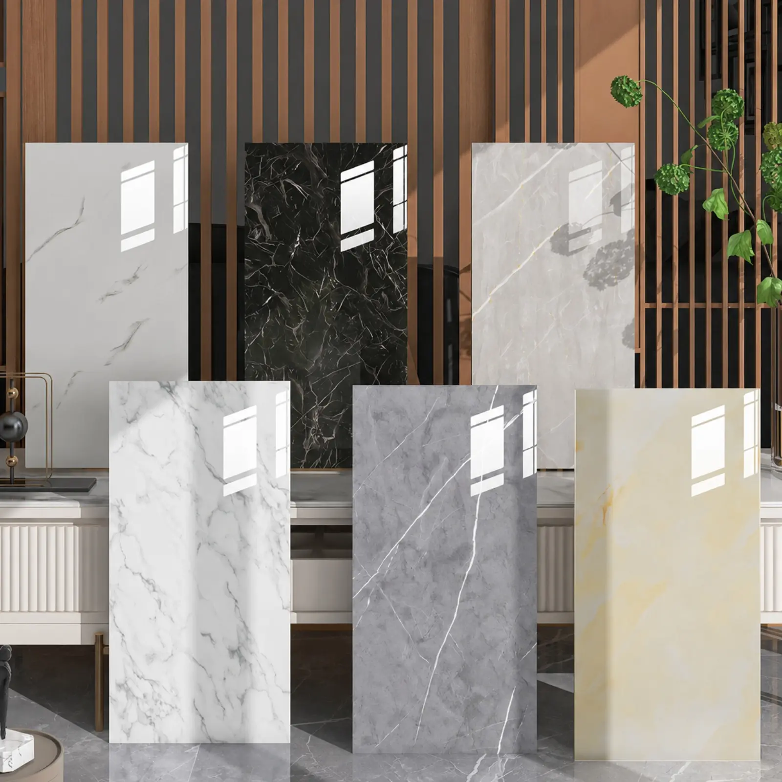Marble-Look Rectangular PVC Wall Stickers Set Pack - 20/40 Pcs, Smooth Flat Modern Geometric Design, 23.62×11.8 in, Peel-and-Stick Waterproof Self-Adhesive Panels for Indoor DIY Users, Living Room, Bedroom Home Decor