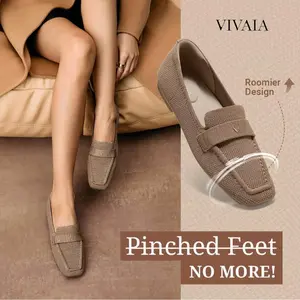 VIVAIA Arch Support Square-Toe Knit Icon Loafers, Mesh Loafers, Slimming Fit With Herbal Arch Support, Lightweight Shoes, Portable Office Work, Travel Essentials, Commute Shoes, Comfortable Loafers (Silvie) tiktokshopspringglowup