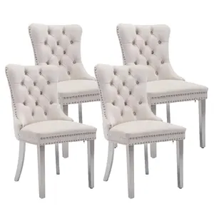 Velvet Dining Chairs Set of 2/4/6, Tall Back Side Chair, Modern Upholstered High-end Tufted Side Chair,Sliver Stainless Steel Plating Legs,For Kitchen and Dining Room dinning chair