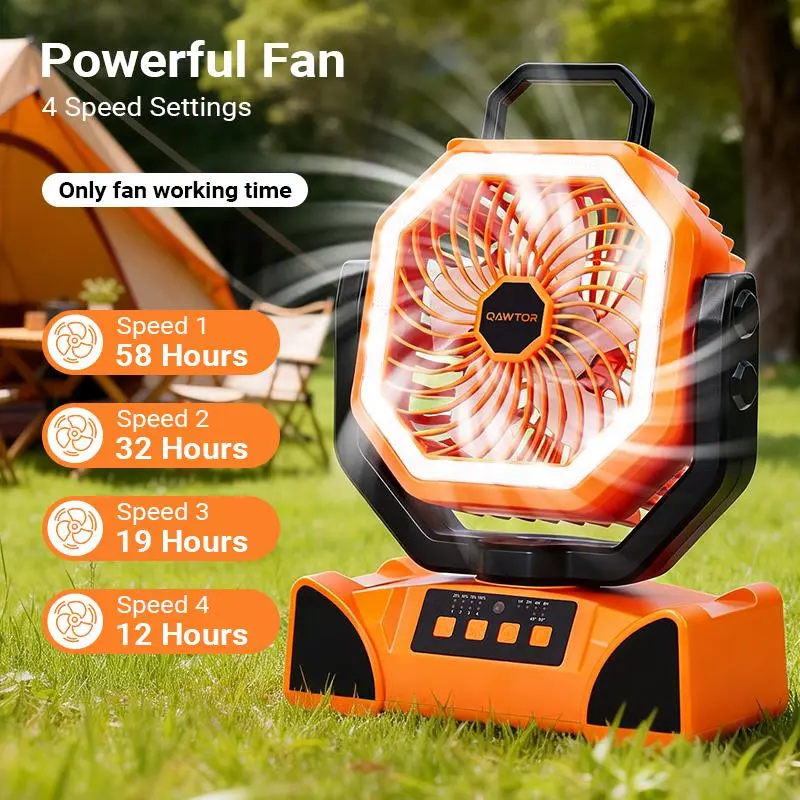 2026 Upgraded Outdoor Camping Emergency Fan, 18000mAh Large Capacity Rechargeable Portable Fan Built-in LED Light, 360° Rotatable Hanging Hook, Lightweight Personal Fan for Tent, Travel, Picnic, Home Power Outages