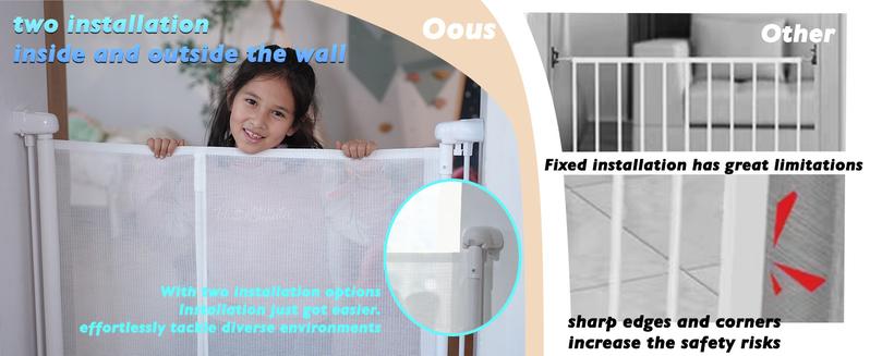 Retractable Baby Gates for Stairs, 55" Wide Baby Gate Dog Gate, 41" Tall Retractable Pet Gate for Doorways, Child Safety Gates Mesh Gate with Fiberglass Rods for Stairways, Hallways, Indoor/Outdoor