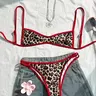 Women's Leopard Print Trim Sexy Bikini Set, Bikinis Sets, Leopard Set, Paisley Print Swimsuit, Summer Holiday Beachwear for Dates & Music Festivals
