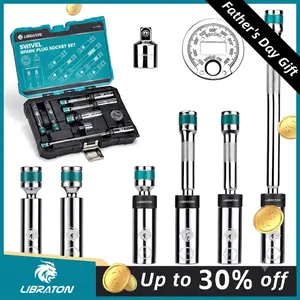 【Fathersdaygift】LIBRATON 8PCS 3/8"Dr. Magnetic Spark Plug Socket Set, Include Gapper & Extension Bar, Swivel Head Thin Wall (5/8" 9/16" 14mm 16mm), 6&12 Point for Truck Motorcycle Auto Repair, w/4",6",10", CR-V outdoorfun Wrench Extend Rod Spanner Wrench