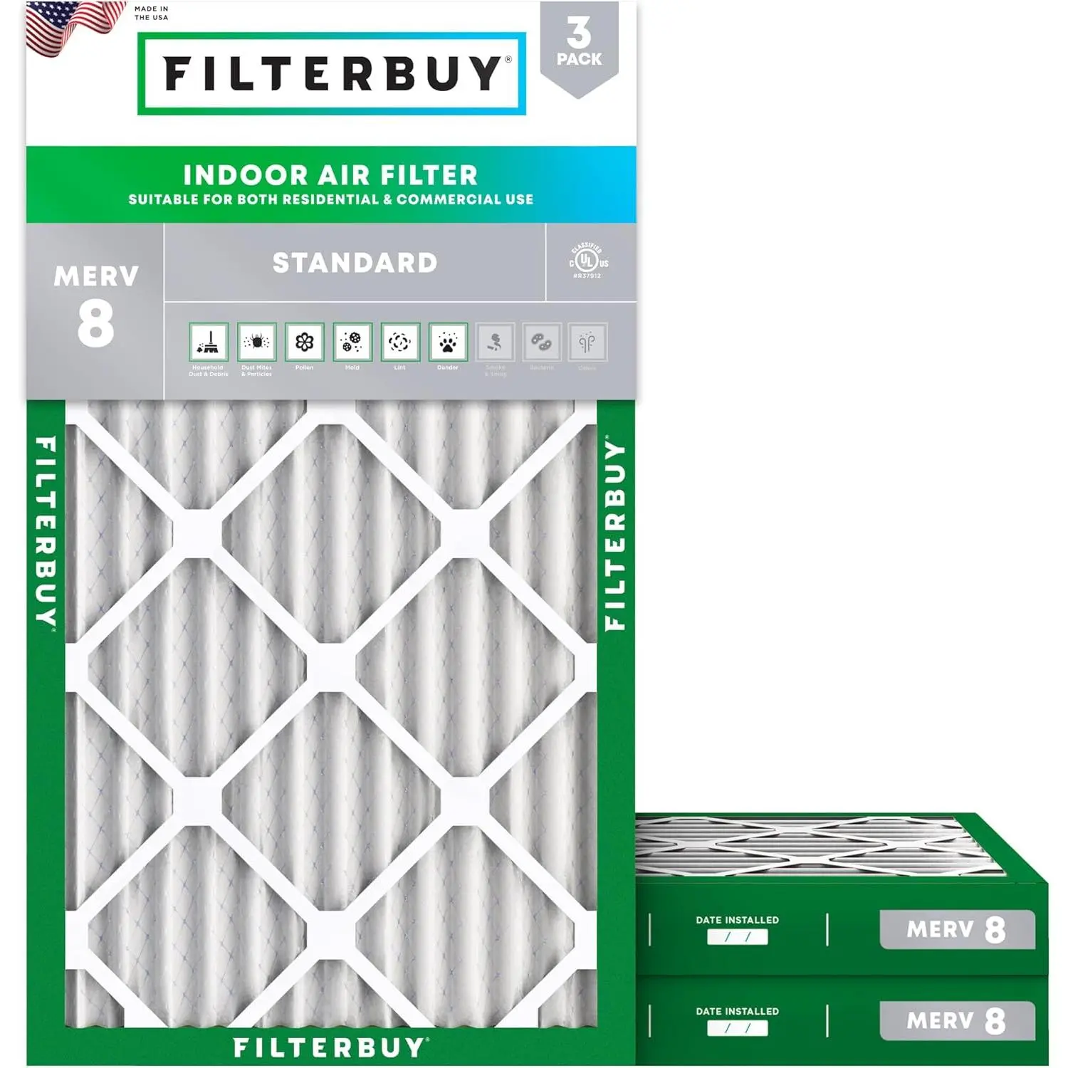 Filterbuy 20x30x2 Air Filter (3-Pack), Pleated MERV 8 Dust Defense HVAC AC Furnace Air Filters (Actual Size: 19.75 x 29.75 x 1.75 Inches)