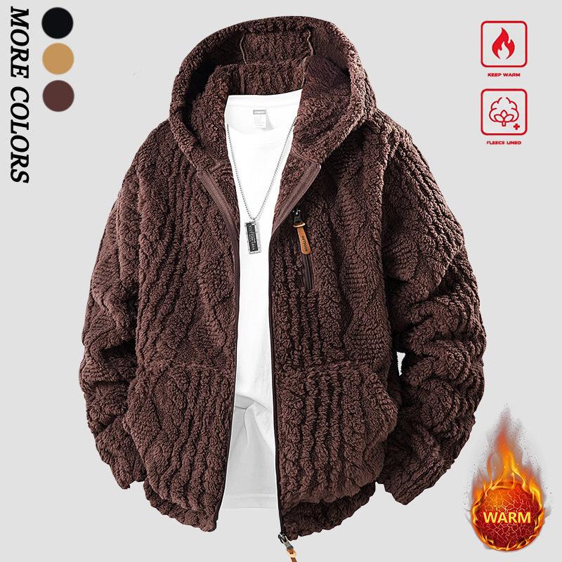 Men's Winter Fleece Hoodie – Thick, Warm Jacket; Features a Zippered Front Closure; Perfect for Various Occasions Such as Everyday Commutes and Weekend Outings, Making It a Versatile Piece in Any Man's Wardrobe. Casual Coats
