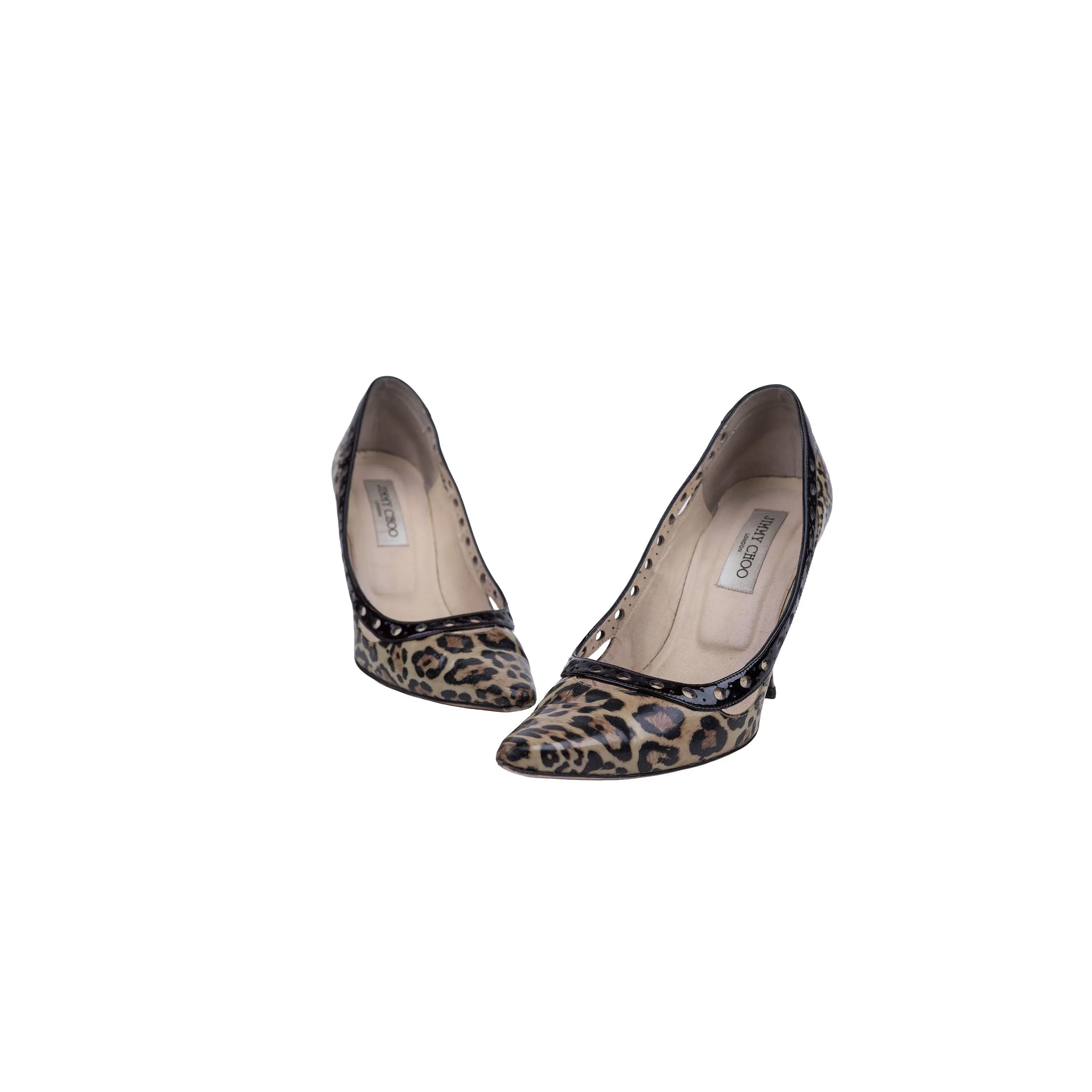 Jimmy Choo Brown Patent Leather Cheetah Print Pointed-Toe Pumps Size 39