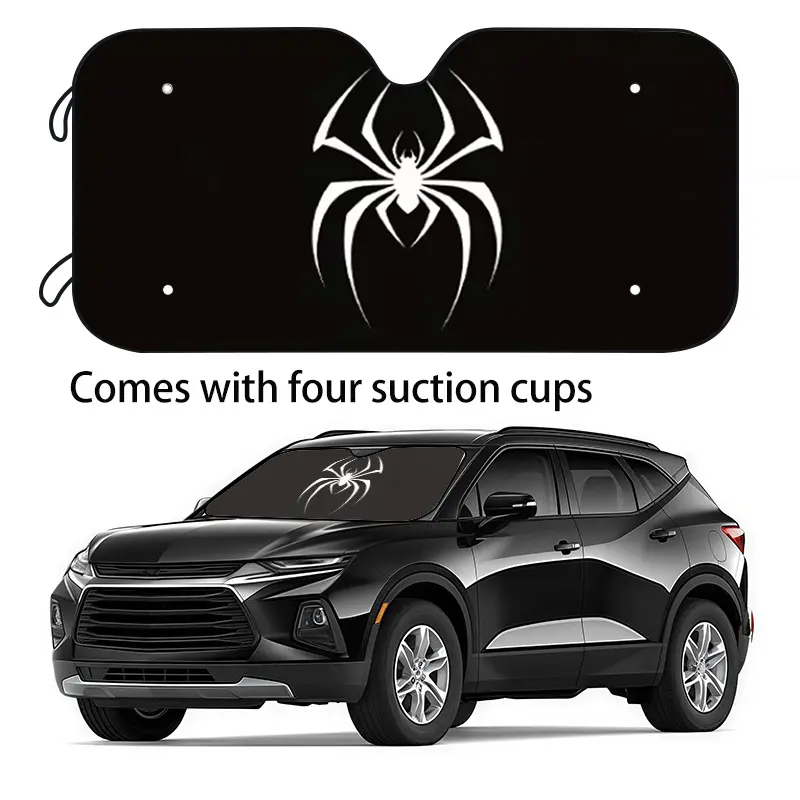 1pc White Spider with Black Background Pattern Car Sunshade, Available in 2 Sizes, Ideal Holiday Gift. Car Windshield Sun Visor Keeps Your Car Cool and Prevents Interior Aging. Features Four Suction Cups for Easy Installation and Is Foldable